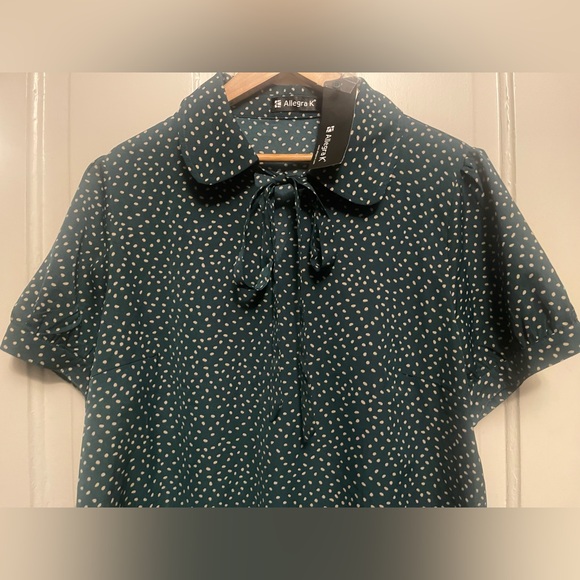 NWT Allegra K Teal and White Polka Dot Blouse 💚 - Picture 2 of 14